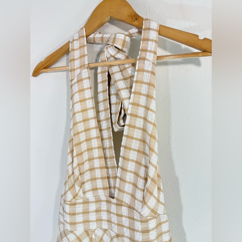 Free People “Do the Twist” Halter Mini Dress Gingham Ivory Combo Size 6 - Picture 8 of 11